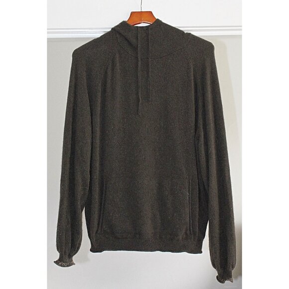 Wrap London - 100% Cashmere Hoodie with Metallic Accent, Forest Green - Picture 6 of 11